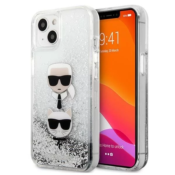 Karl Lagerfeld KLHCP13SKICGLS iPhone 13 mini 5,4" srebrny/silver hardcase Liquid Glitter Karl&Choupette Head KF000866