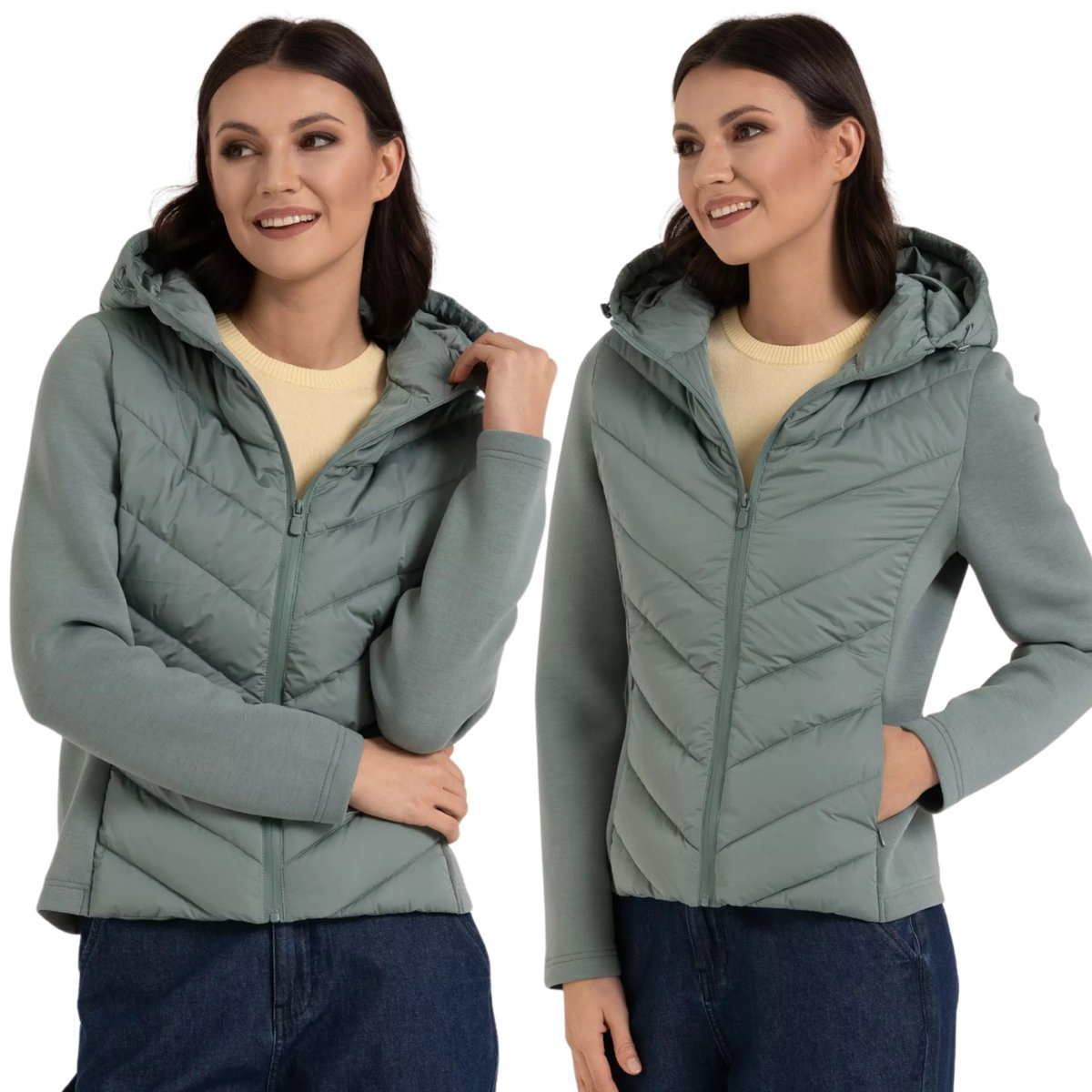 ELEGANCKA KURTKA DAMSKA PRZEJŚCIOWA Z KAPTUREM CIEPŁA PIKOWANA MORAJ M LIGHT GREEN