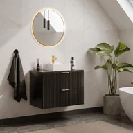 Szafki łazienkowe - Szafka pod umywalkę wisząca ryflowana - Czarny - szer. 80 cm - ZEVARA - miniaturka - grafika 1