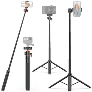 VRIG TP-16 140 cm/55 cali statyw selfie stick z elastyczną głowicą kulową, uchwytem na telefon, złączem śrubowym 1/4 cala do kamery smartfona, vloga, transmisji na żywo, nagrywania wideo selfie - Selfie stick - miniaturka - grafika 1