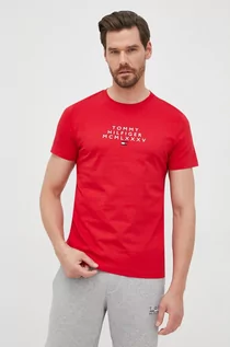 Koszulki męskie - Tommy Hilfiger t-shirt bawełniany kolor czerwony z nadrukiem - grafika 1