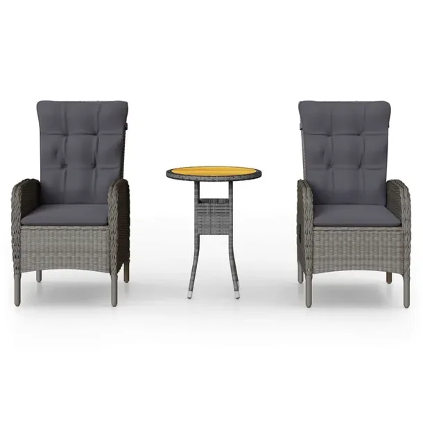 Zestaw Bistro z Polirattanu i Stali, Stół 60x75 cm, Krzesła 58x63x111 cm