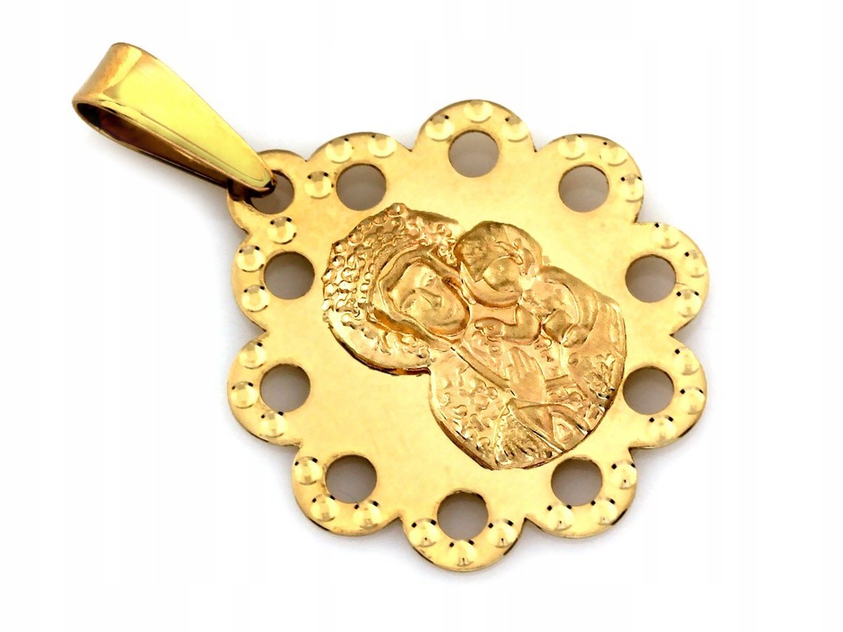Medalik elegancki złoty 585 Matka Boska Częstochowska na łańcuszek 0.93g