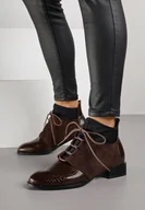 Botki damskie - Brązowe Botki Typu Trzewiki z Lakierowanymi Wstawkami z Tłoczeniem Krokodyla Zetilla - miniaturka - grafika 1