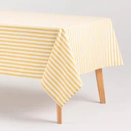 Obrusy i serwetki - Obrus plamoodporny bawełniany, miękki w dotyku, w paski żółty 140x140 cm - miniaturka - grafika 1