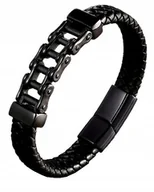 Bransolety męskie - Męska Bransoletka Łańcuch Motocyklowy Skóra 21Cm - miniaturka - grafika 1