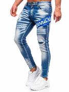 Spodnie męskie - Granatowe spodnie jeansowe męskie slim fit Denley BC1068 - miniaturka - grafika 1