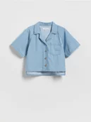 Bluzki dla dziewczynek - Reserved - Jeansowa koszula w paski - niebieski - miniaturka - grafika 1