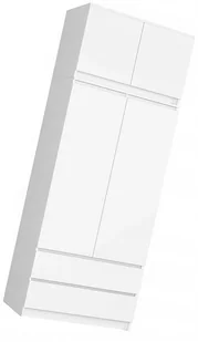Szafa Z Nadstawką Dwudrzwiowa Na Ubrania Półki Szuflady Drążek Biała 90 CM - Szafy - miniaturka - grafika 1