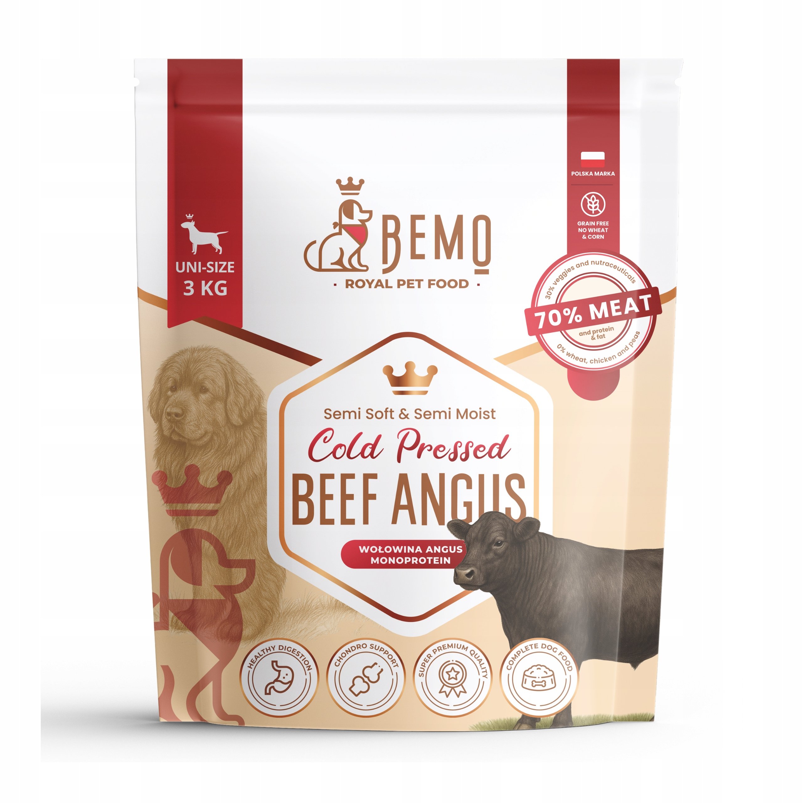 Karma półwilgotna dla psa Bemo Cold Pressed Beef Abgus 3 kg z wołowiną