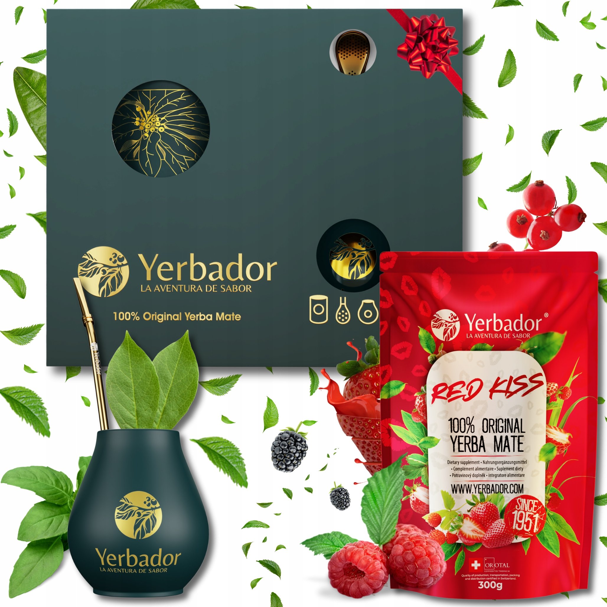 Yerba Mate Zestaw Startowy Yerbador Red Kiss Poziomka Malin Matero Bombilla