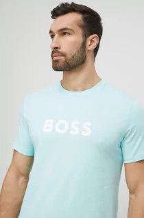 Koszulki męskie - BOSS t-shirt plażowy kolor turkusowy wzorzysty - Boss - grafika 1