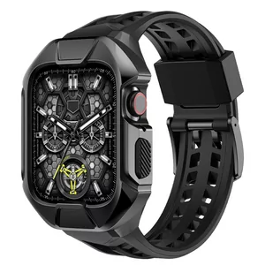 Kingxbar CYF136 2w1 pancerne etui Apple Watch 8, 7 (45 mm) ze stali nierdzewnej z paskiem czarne - Akcesoria do smartwatchy - miniaturka - grafika 1
