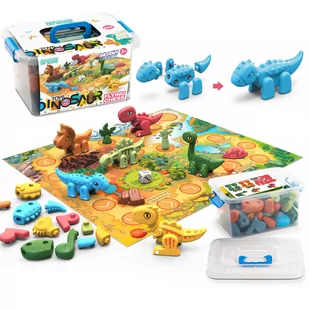 WOOPIE Zestaw Konstrukcyjny 2w1 Gra Planszowa Dinozaury + Kostka 46 el. - Klocki - miniaturka - grafika 1