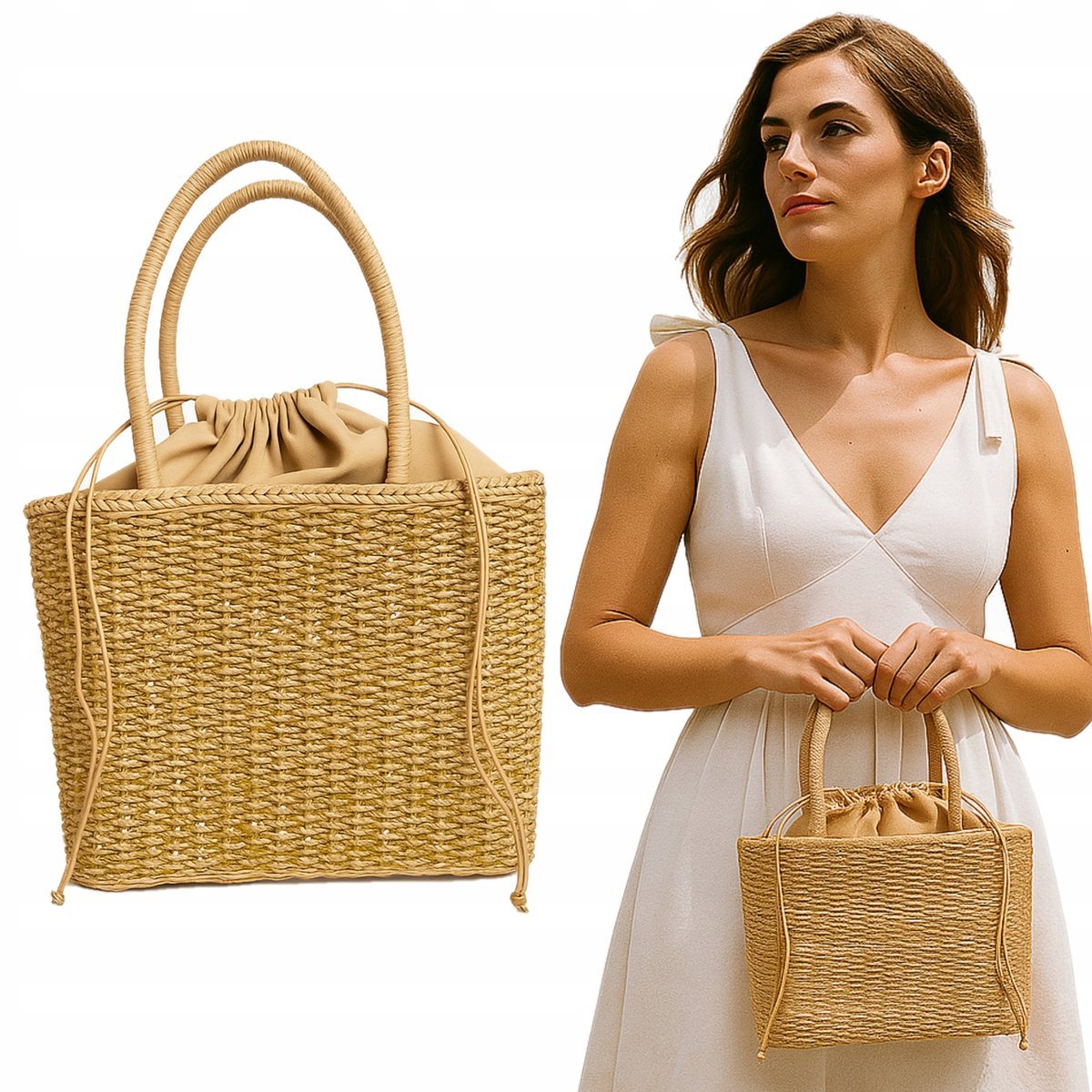 TORBA PLAŻOWA BOHO SŁOMIANA MIEJSKA SHOPPERKA NA PLAŻĘ NA ZAKUPY DUŻA