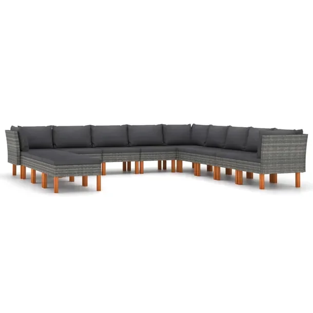 Zestaw wypoczynkowy z rattanu PE i stali, szary/antracytowy, sofa 60,5x64,5