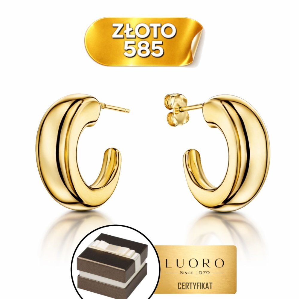 KOLCZYKI ZŁOTE 585 14K KSIĘŻYC GŁADKI SZTYFT 18 MM ELEGANCKIE