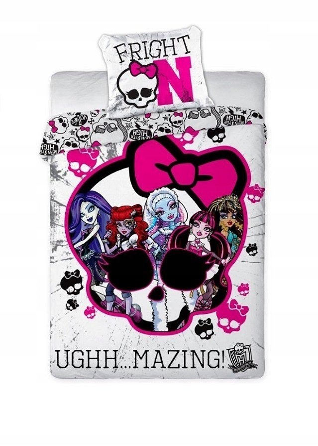 pościel dziecięca bawełniana 160x200 Monster High Lalki Dwustronna biała