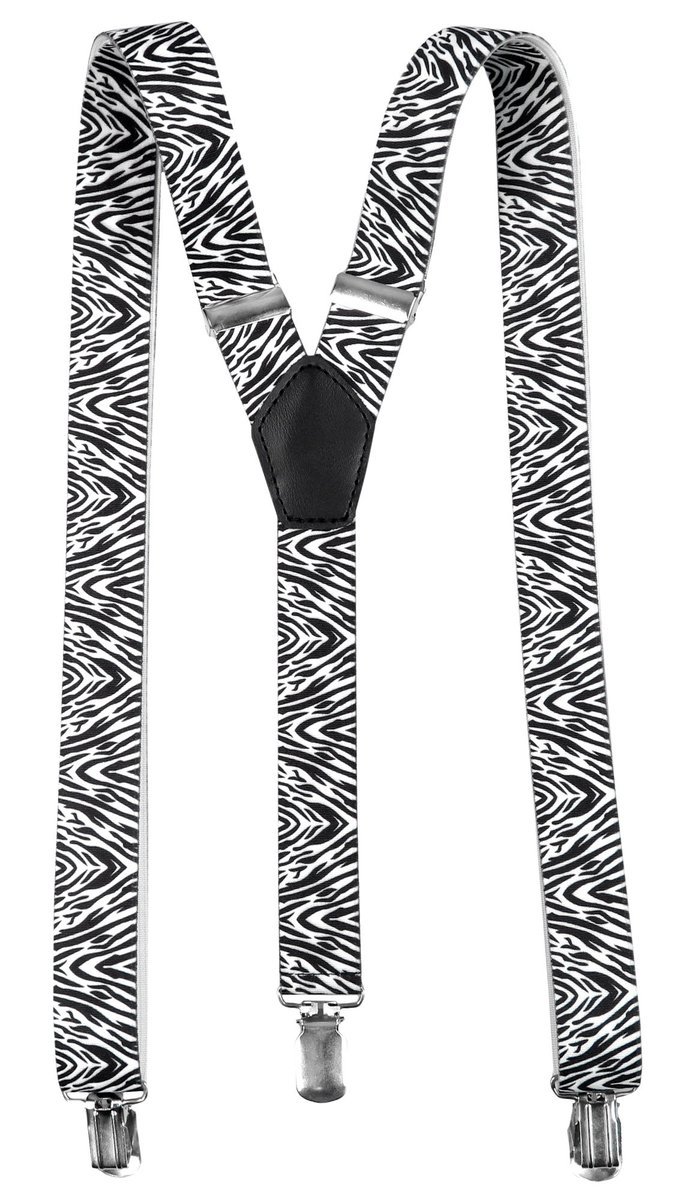 Wąskie czarno-białe szelki do spodni unisex - wzór zebry X13