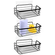 Półki łazienkowe - Vilde Półka łazienkowa metalowa czarna przyklejana pod prysznic do kabiny prysznicowej organizer 3 szt. - miniaturka - grafika 1