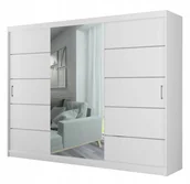 Szafy - Szafa przesuwna PORTO 245 cm biała trzydrzwiowa z lustrem pojemna garderoba - miniaturka - grafika 1