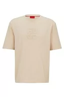 Koszulki męskie - HUGO Męski T-shirt Dleek Relaxed-Fit z bawełny z logo Stack, Light Beige275, XX-Large - miniaturka - grafika 1