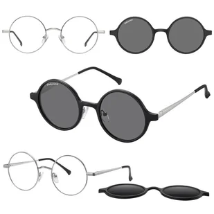 Okrągłe okulary pod korekcję z polaryzacyjną nakładką przeciwsłoneczną CLIP-MC100A-1 srebrne - Okulary korekcyjne, oprawki, szkła - miniaturka - grafika 1