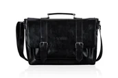Torby męskie - Solier, torbą męska S25 Galway na ramię vintage messenger, ekoskóra, czarna - miniaturka - grafika 1