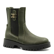 Botki damskie - Ciemnozielone skórzane botki workery 241W - Neścior - miniaturka - grafika 1