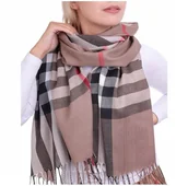 Apaszki i szaliki damskie - Brązowy Ciepły Cashmere szalik damski angielska krata SZA-56 - miniaturka - grafika 1