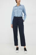 Spodnie damskie - Tommy Hilfiger spodnie bawełniane kolor granatowy proste high waist - miniaturka - grafika 1