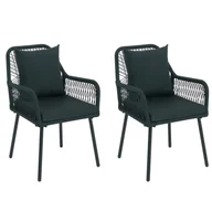 Fotele i krzesła ogrodowe - Zestaw 2 krzeseł ogrodowych HWC-O12, outdoorowe poduszki siedziska/oparcia, aluminiowa plecionka linowa Rope ~ zielona, pokrowiec zielony - miniaturka - grafika 1