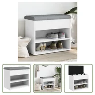 Szafki na buty - The Living Store Ławka na buty biała 62x32x50 cm Materiał drewnopochodny - miniaturka - grafika 1