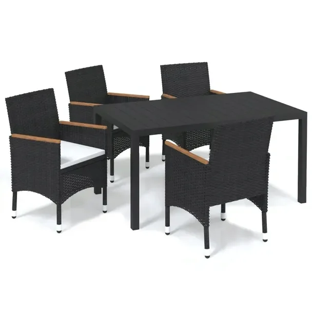 Komplet mebli ogrodowych z czarnym stołem 150x90x74 cm i krzesłami