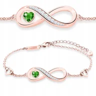 Bransoletki - Bransoletka Pozłacana Zielona Cyrkonia Serce z Nieskończonością SREBRO 925 - miniaturka - grafika 1