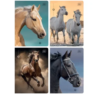 4X ZESZYT A5, 16 KARTEK, KRATKA, KONIE / HORSES, ŚCIĄGI, INTERDRUK - Zeszyty szkolne - miniaturka - grafika 1