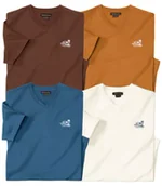 Koszulki męskie - Zestaw 4 koszulek z dekoltem w serek Mężczyzna Atlas For Men - Kolor : Brązowy - Rozmiar : 4XL - miniaturka - grafika 1