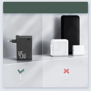 Baseus GaN power bank 10000 mAh ładowarka sieciowa PPS 45 W 2x USB Typ C Quick Charge 3.0 Power Delivery (azotek galu) + kabel USB Typ C 1 m czarny (PPNLD-F01) - Ładowarki do telefonów - miniaturka - grafika 10