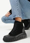 Botki damskie - Czarne Sznurowane Botki na Platformie Novita - miniaturka - grafika 1