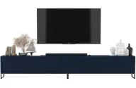 Szafki RTV - Szafka RTV Glamour Komoda RTV Granatowy MAT 300 cm Ryflowane fronty Czarne Ramy - miniaturka - grafika 1