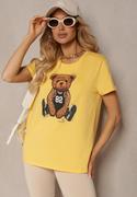 Koszulki i topy damskie - Żółty T-shirt Koszulka z Krótkim Rękawem z Bawełny Ozdobiona Nadrukiem Xanest - miniaturka - grafika 1