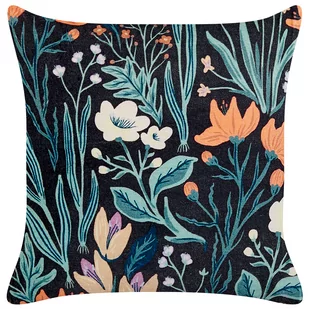 Poduszka dekoracyjna welurowa w kwiaty 45 x 45 cm czarno-zielona OSMUNDA - Poduszki dekoracyjne - miniaturka - grafika 1