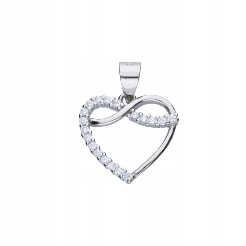 Kobieca Zawieszka Serce Nieskończoność Srebro 925 Cyrkonie 14x15mm 1.03g