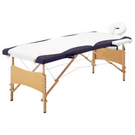 Stoły i łóżka do masażu - VidaXL Składany stół do masażu, 2 strefy, drewniany, biało-fioletowy - miniaturka - grafika 1