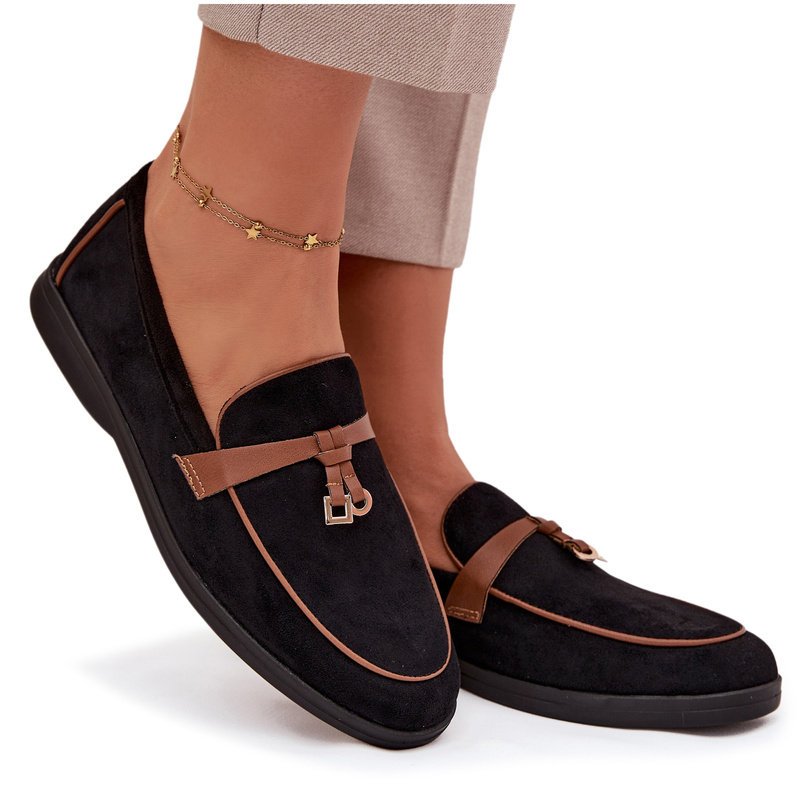 Mokasyny Loafersy Damskie Z Eko Zamszu Czarne Darwen-37