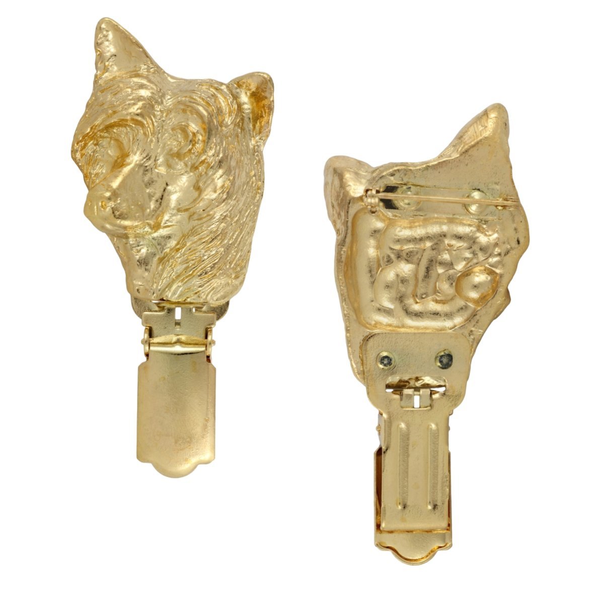 Chin japoński, Spaniel japoński - broszka z klipsem, pozłacany uchwyt na numer startowy, prezent na wystawę psów marki Art-Dog