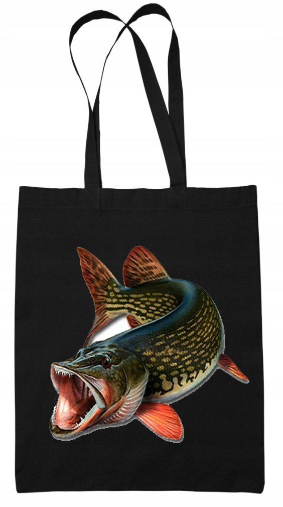 Torba BAWEŁNIANA Z NADRUKIEM EKO Shopperbag Torba SZCZUPAK RYBA WĘDKARSTWO