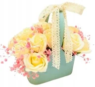 Sztuczne kwiaty - KWIATY MYDLANE W KOSZYKU box róża na urodziny kobiet upominek prezenty dar - miniaturka - grafika 1