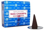 Kadzidła i dodatki - Satya Kadzidełka NAG CHAMPA Satya Saibaba w stożkach (12 sztuk BLUE box) - miniaturka - grafika 1