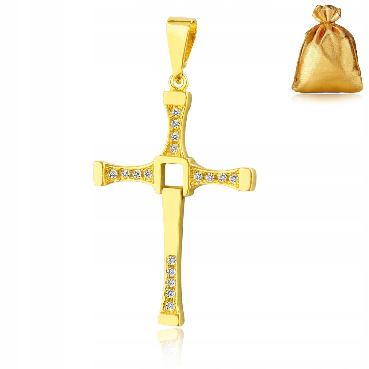 POZŁACANA DUŻA ZAWIESZKA KRZYŻYK Z CYRKONIAMII, VIN DIESEL SREBRO PRÓBA 925